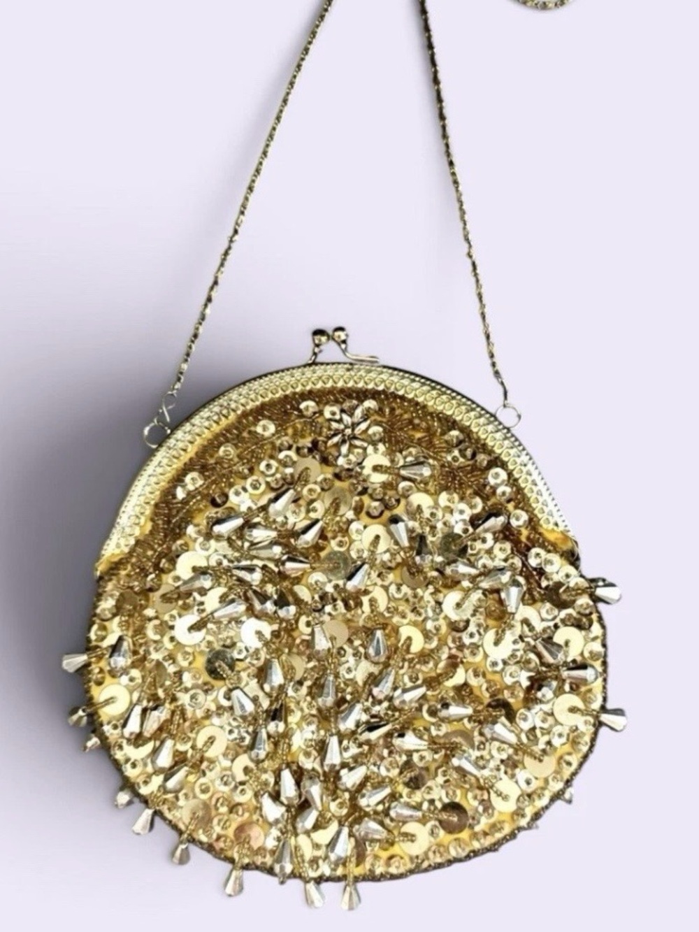 Gold Sequin Evening Clutch Bag with Chain Strap Gorgeous!